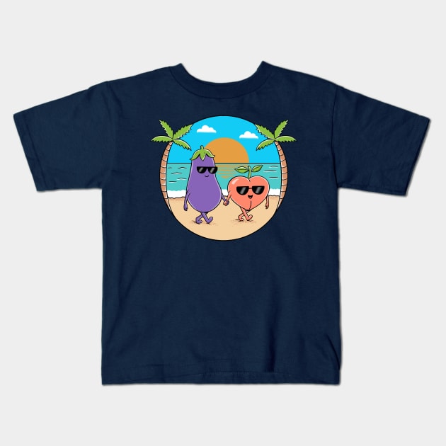 Eggplant and Peach Vacation Kids T-Shirt by coffeeman